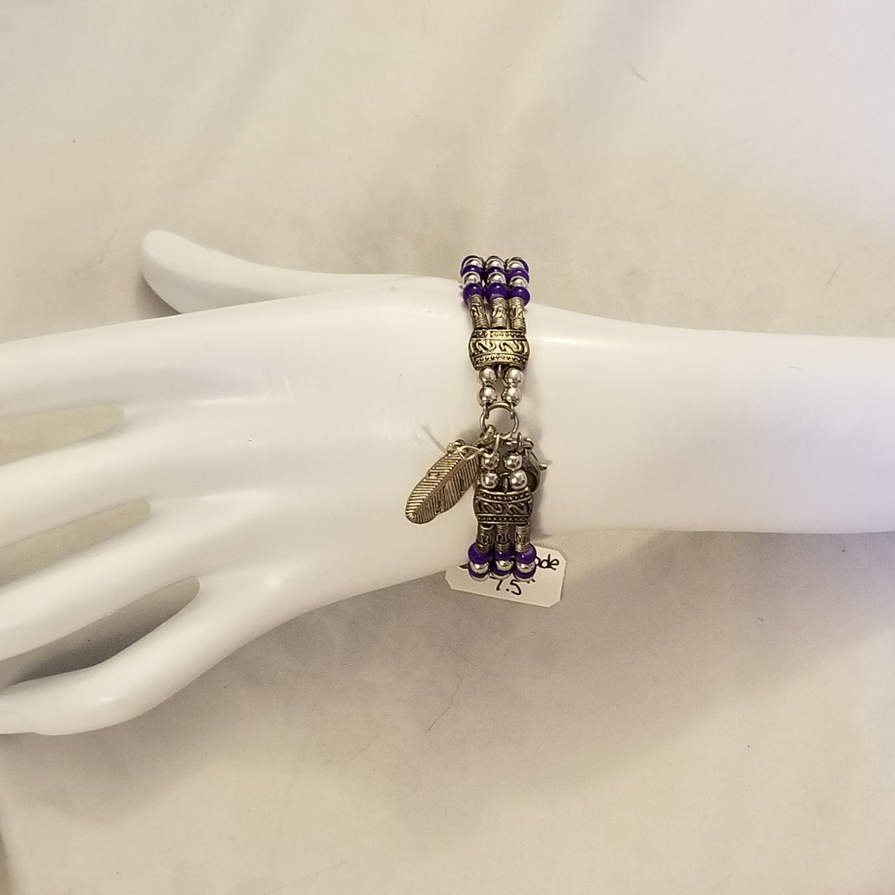 Handmade Memory Wire Bracelet Purple Silver